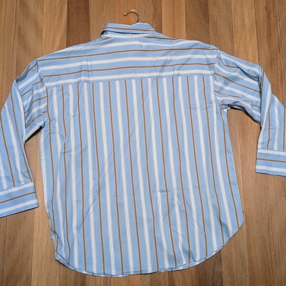 H&M Linen-Cotton Size L Men's Button Down Striped Blue Brown - Picture 3 of 6